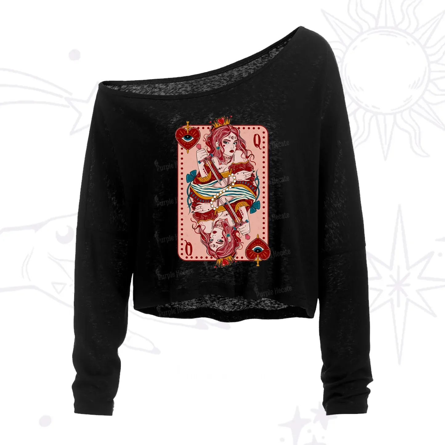 Purplehecate Queen of Hearts One Shoulder Crop Shirt