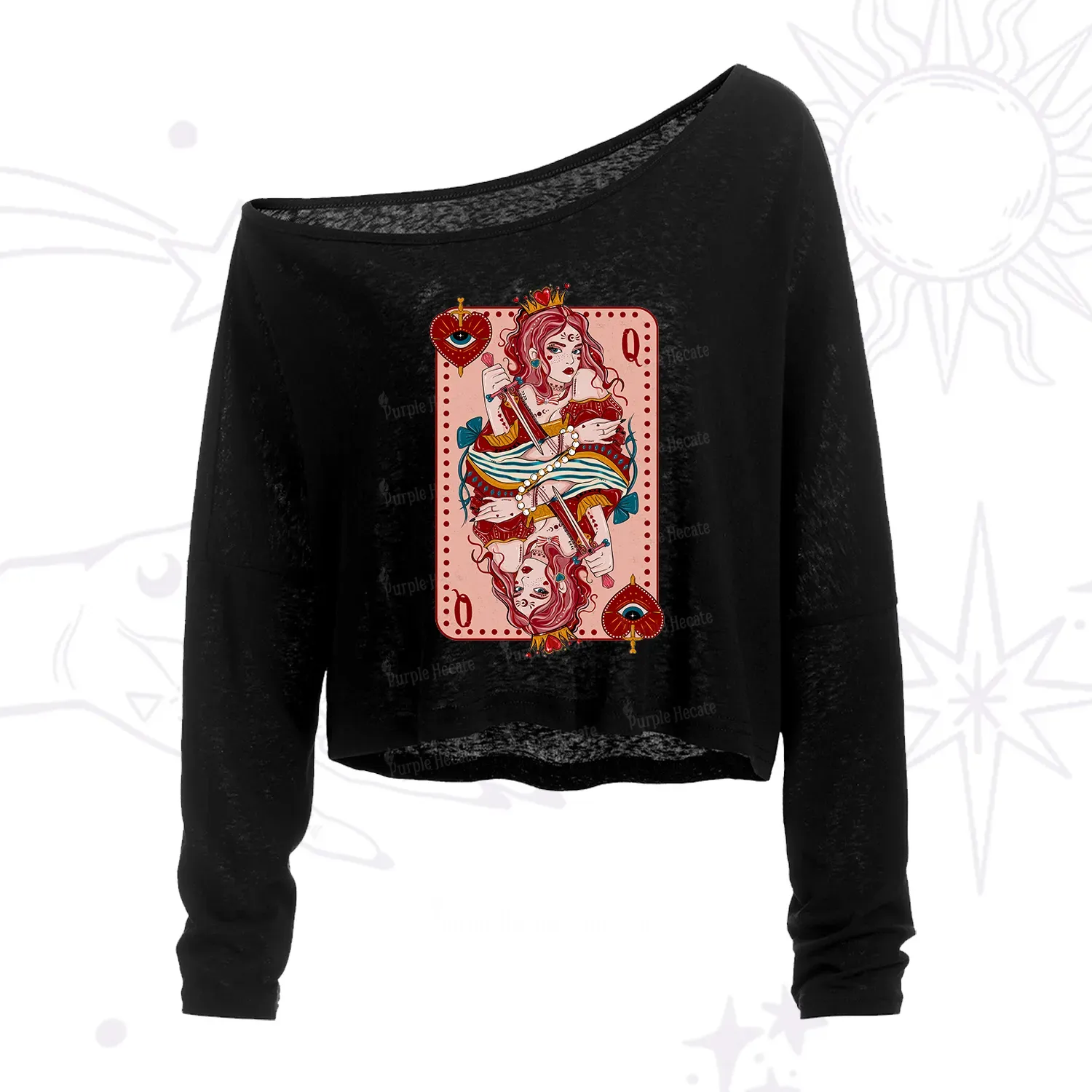 Purplehecate Queen of Hearts One Shoulder Crop Shirt