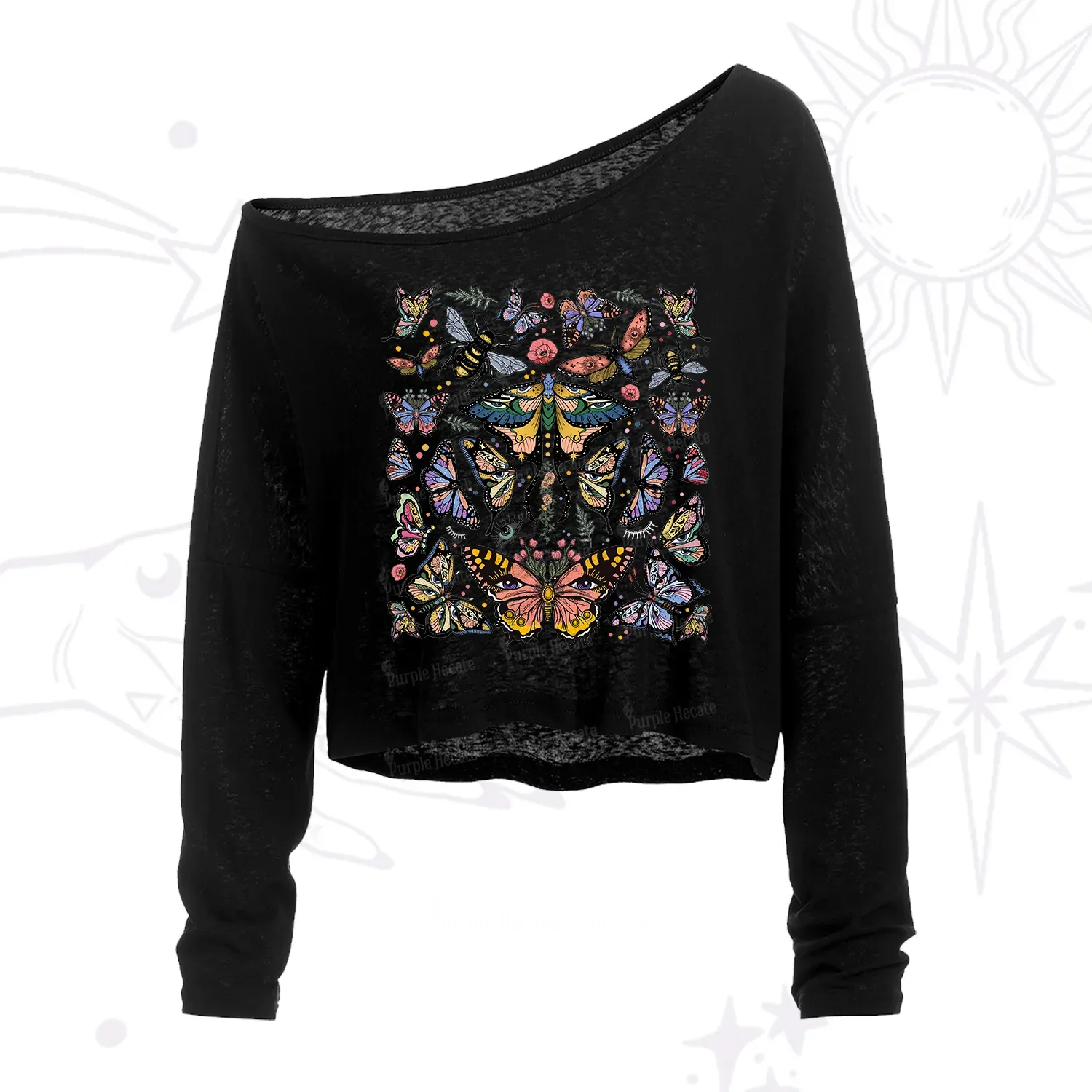 Purplehecate Mystical Butterfly & Moth One Shoulder Crop Shirt