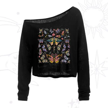 Purplehecate Mystical Butterfly & Moth One Shoulder Crop Shirt