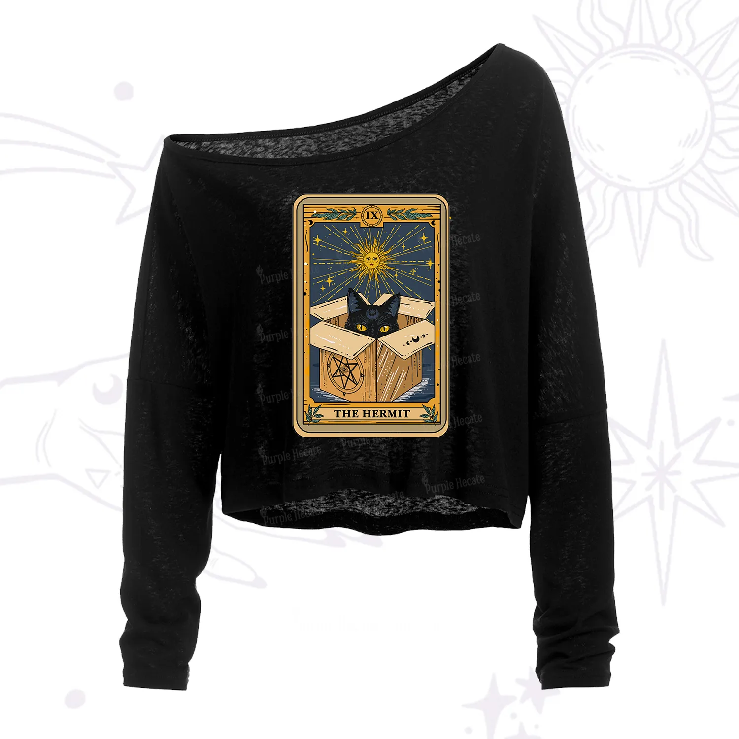 Purplehecate The Hermit Cat Tarot Card One Shoulder Crop Shirt