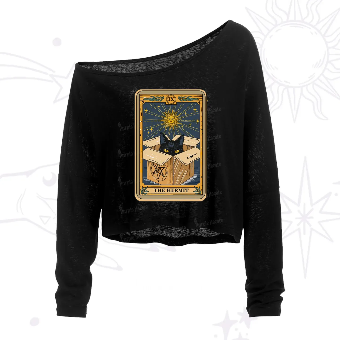 Purplehecate The Hermit Cat Tarot Card One Shoulder Crop Shirt
