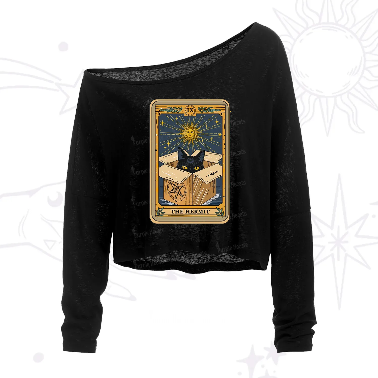 Purplehecate The Hermit Cat Tarot Card One Shoulder Crop Shirt