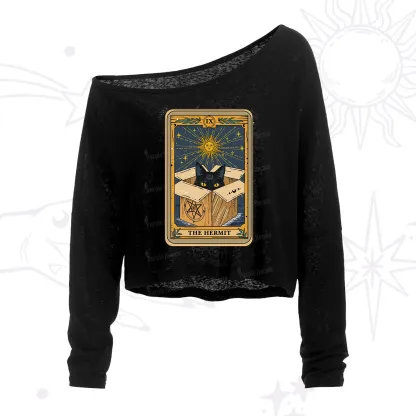 Purplehecate The Hermit Cat Tarot Card One Shoulder Crop Shirt