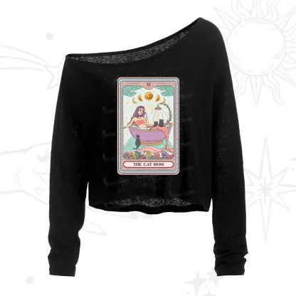 Purplehecate The Cat Mermaid Mom Tarot Card One Shoulder Crop Shirt