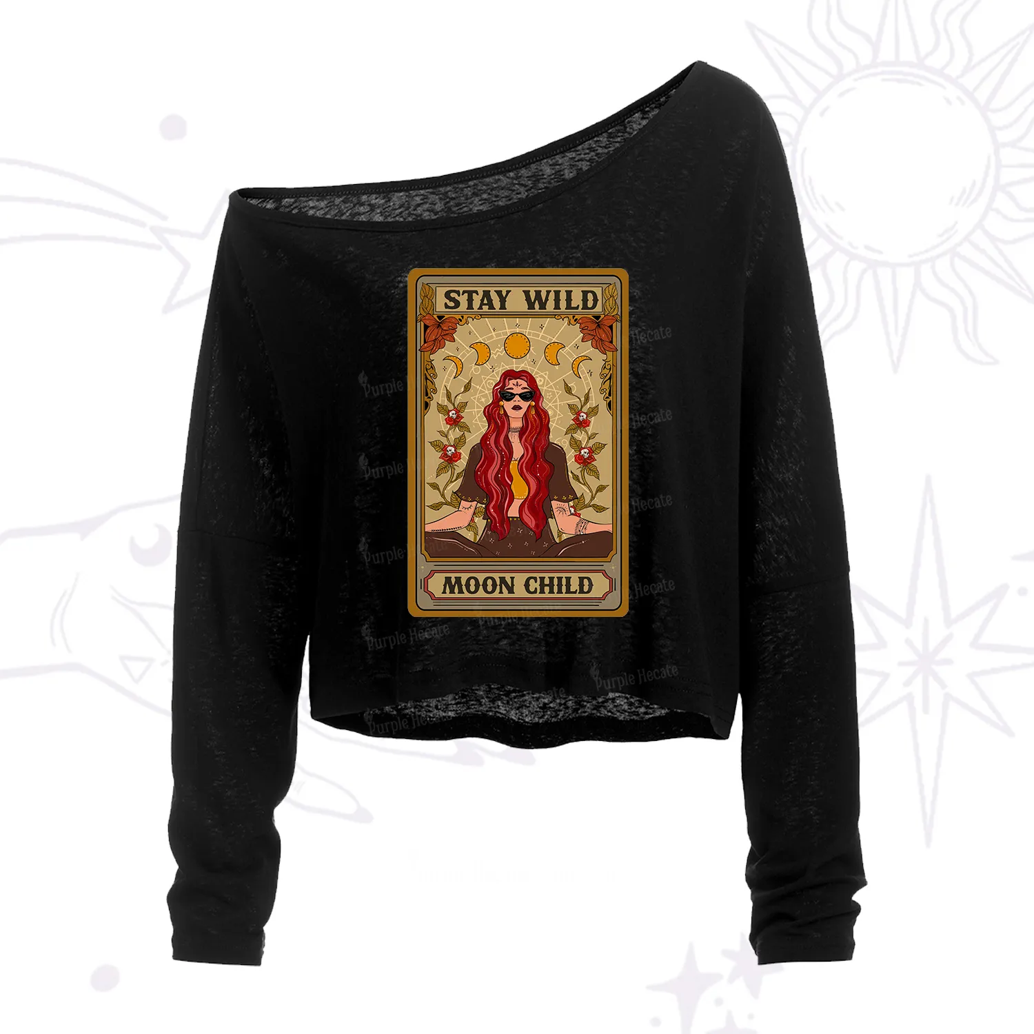 Purplehecate The Stay Wild Moon Child Oracle Card One Shoulder Crop Shirt
