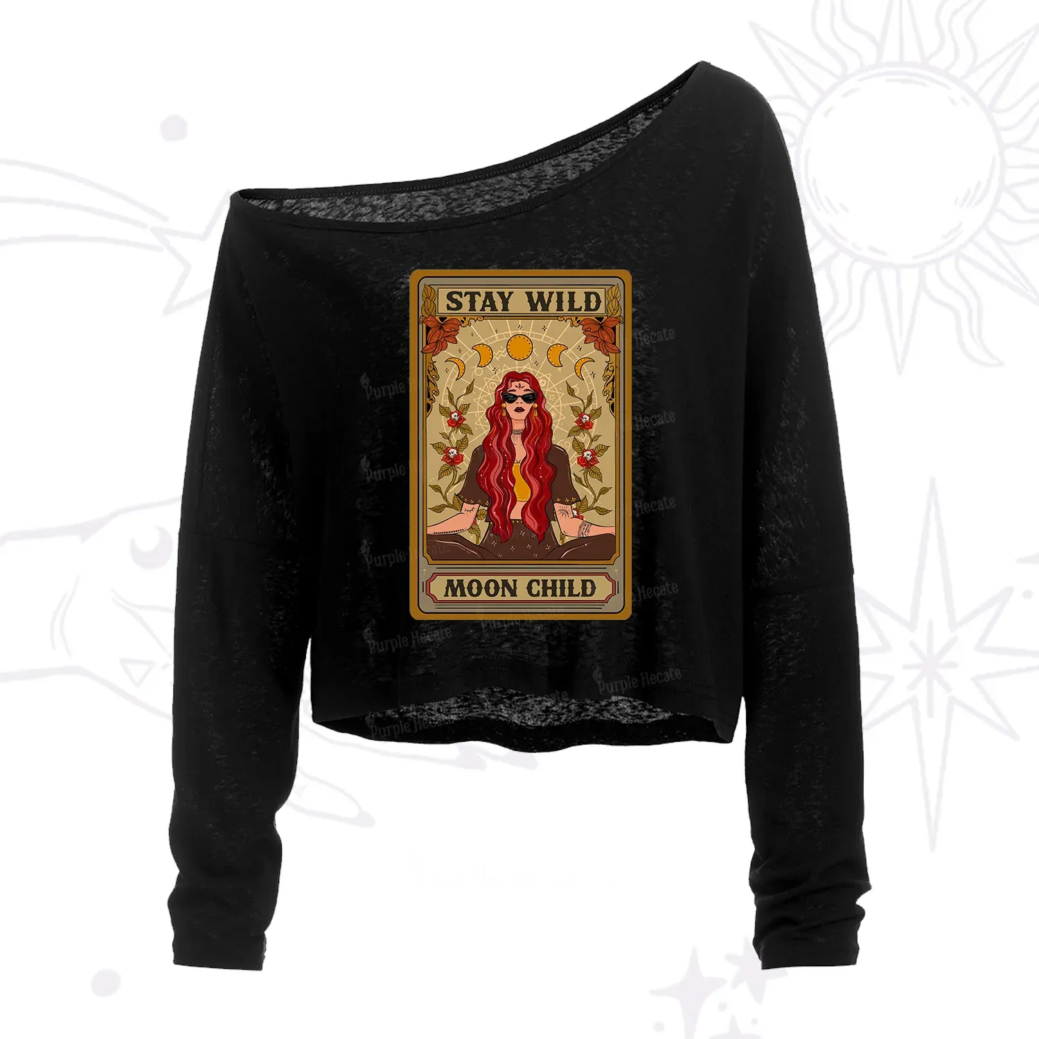 Purplehecate The Stay Wild Moon Child Oracle Card One Shoulder Crop Shirt