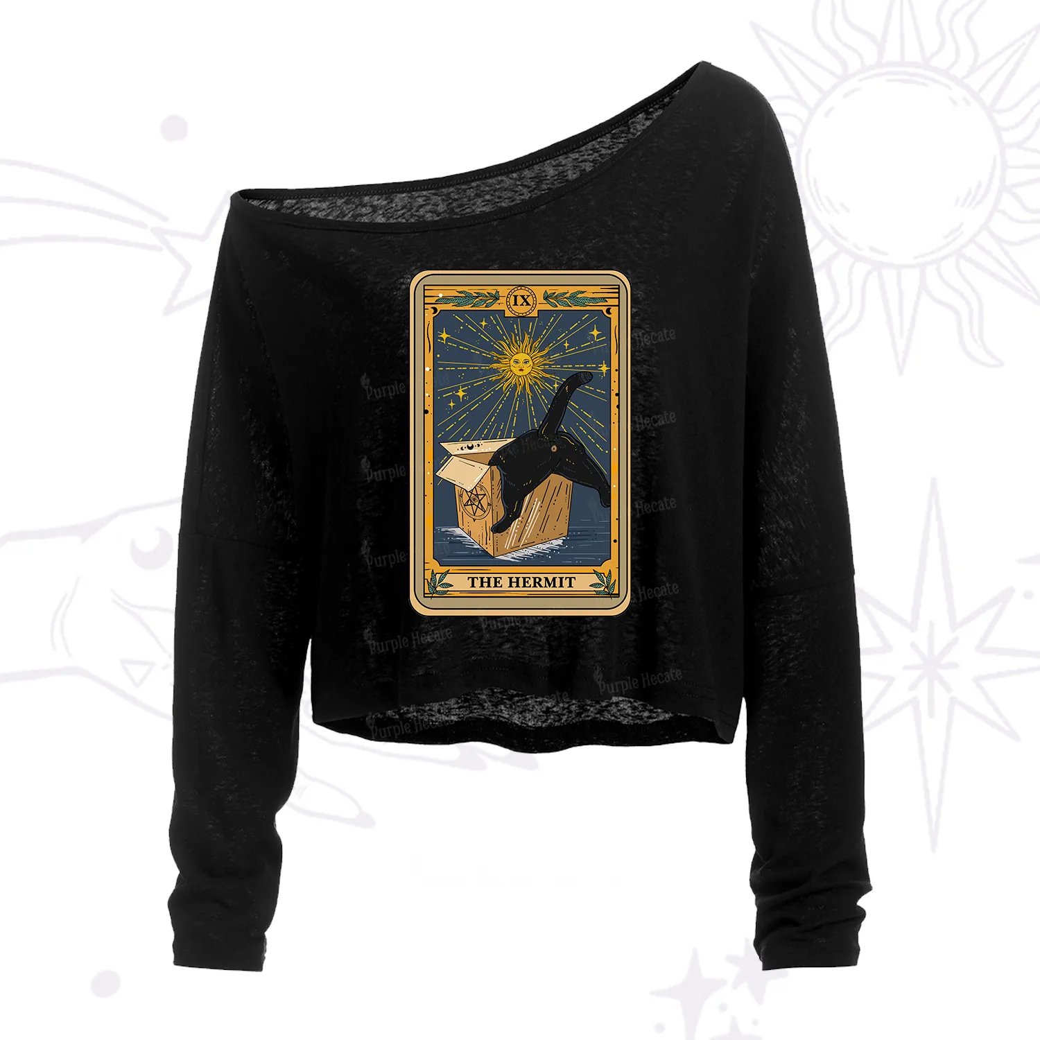 Purplehecate The Cardboard Hermit Cat Tarot One Shoulder Crop Shirt