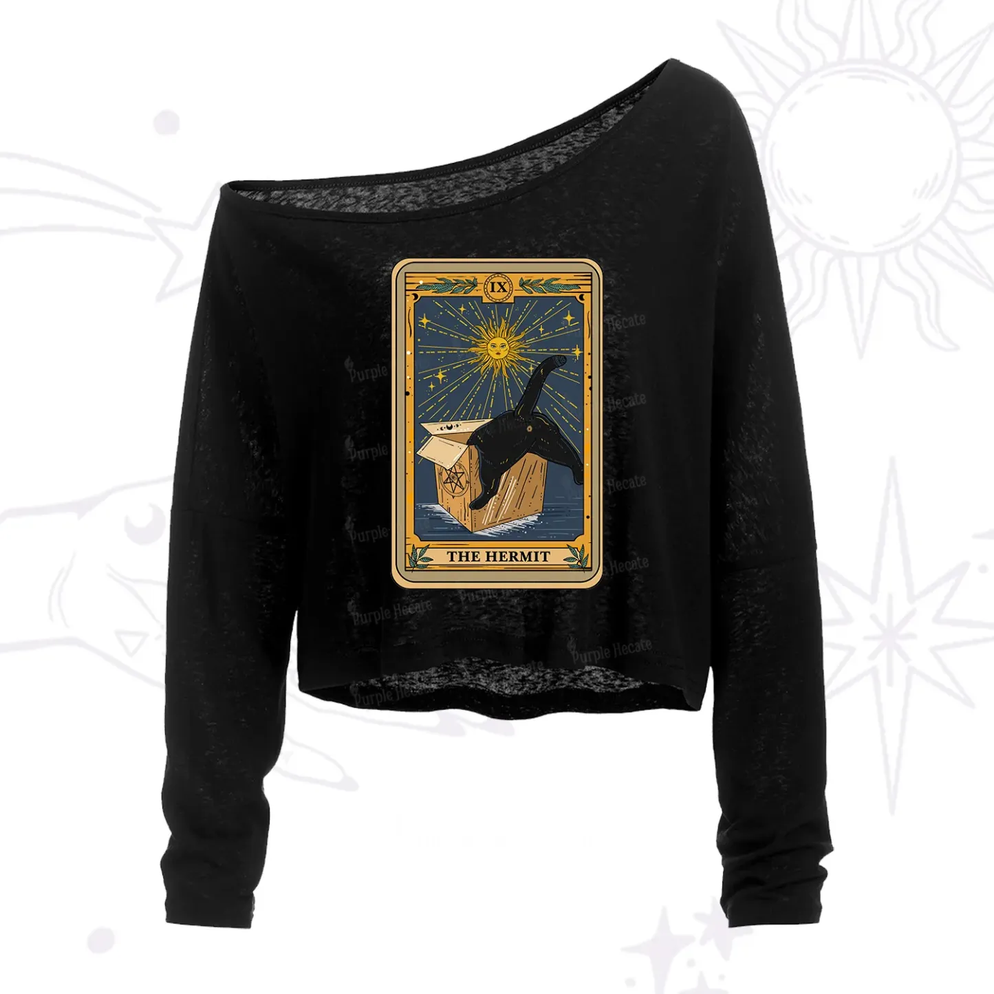 Purplehecate The Cardboard Hermit Cat Tarot One Shoulder Crop Shirt