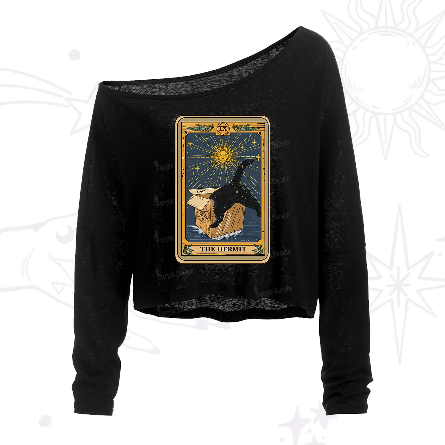 Purplehecate The Cardboard Hermit Cat Tarot One Shoulder Crop Shirt