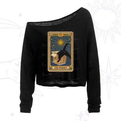 Purplehecate The Cardboard Hermit Cat Tarot One Shoulder Crop Shirt