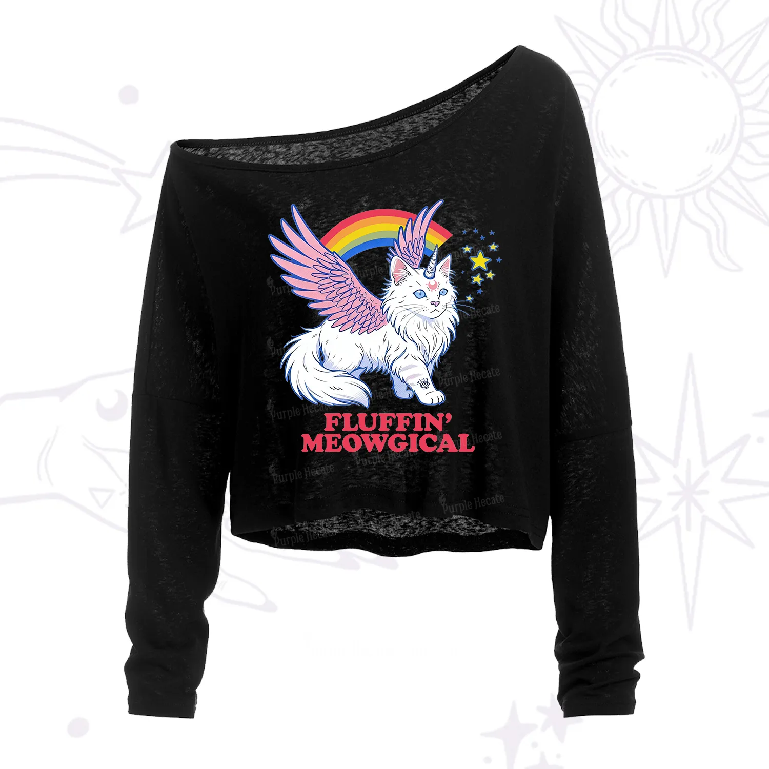 Purplehecate Fluffin Meowgical One Shoulder Crop Shirt