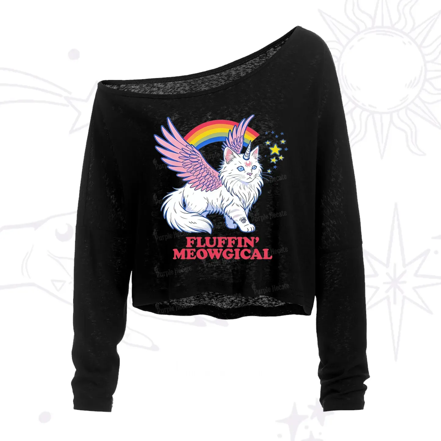 Purplehecate Fluffin Meowgical One Shoulder Crop Shirt