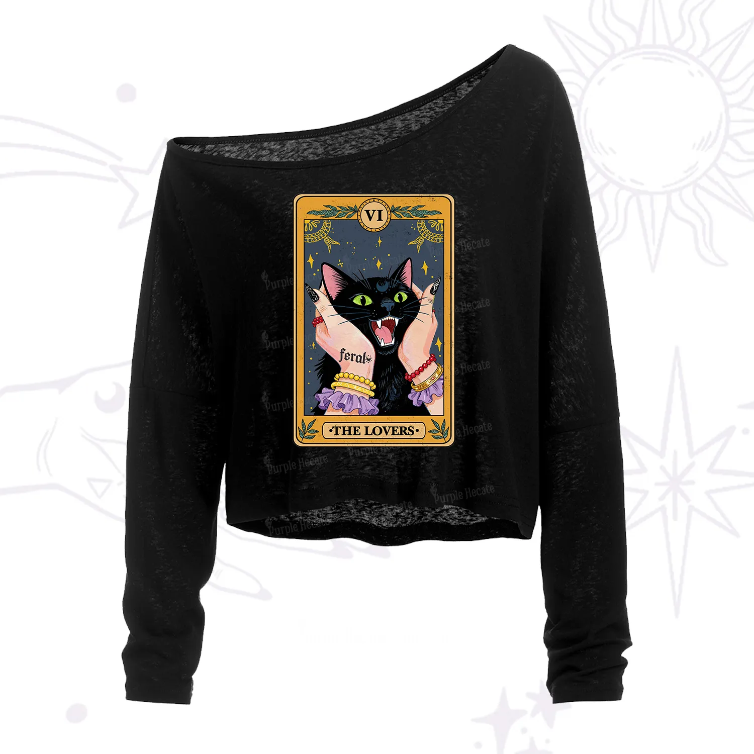 Purplehecate The Lovers Tarot Feral Cat One Shoulder Crop Shirt