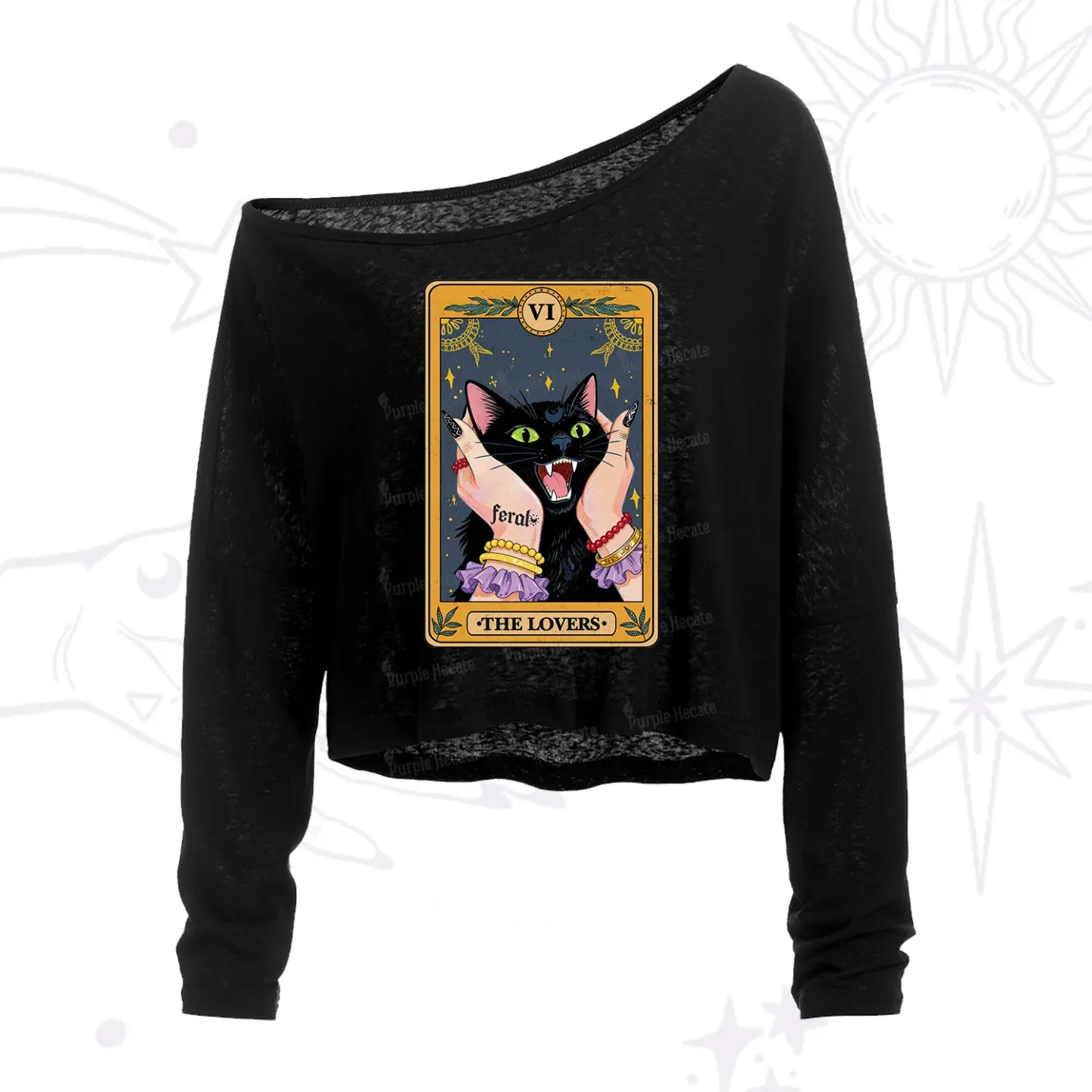 Purplehecate The Lovers Tarot Feral Cat One Shoulder Crop Shirt