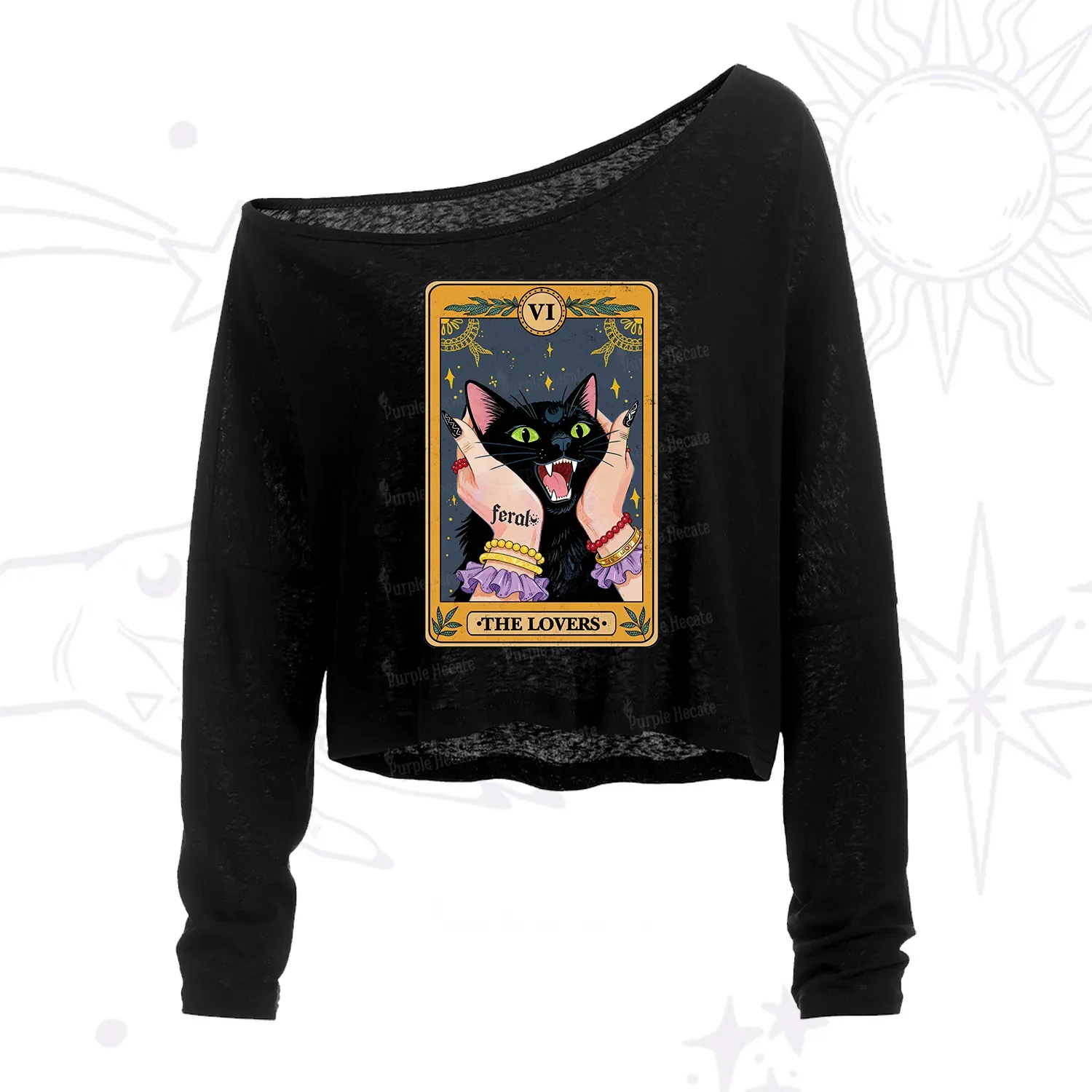 Purplehecate The Lovers Tarot Feral Cat One Shoulder Crop Shirt