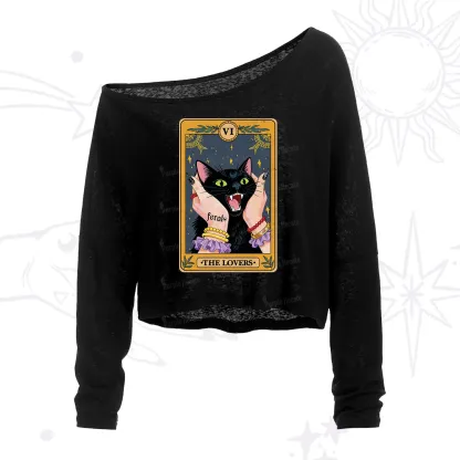 Purplehecate The Lovers Tarot Feral Cat One Shoulder Crop Shirt