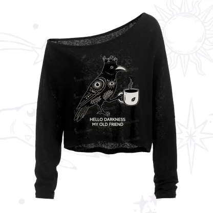 Purplehecate Hello Darkness My Old Friend One Shoulder Crop Shirt