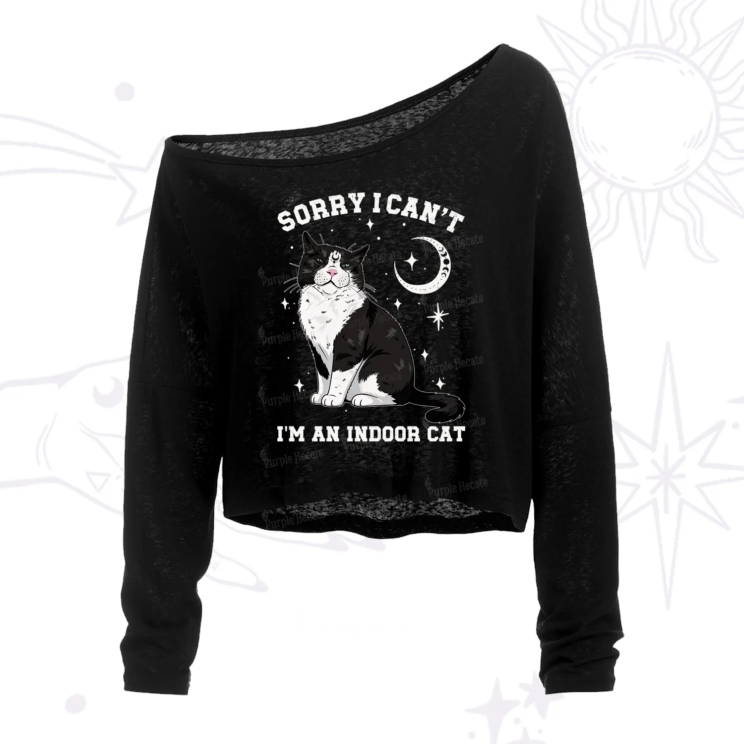 Purplehecate Sorry I Can't Go I'm an Indoor Cat One Shoulder Crop Shirt