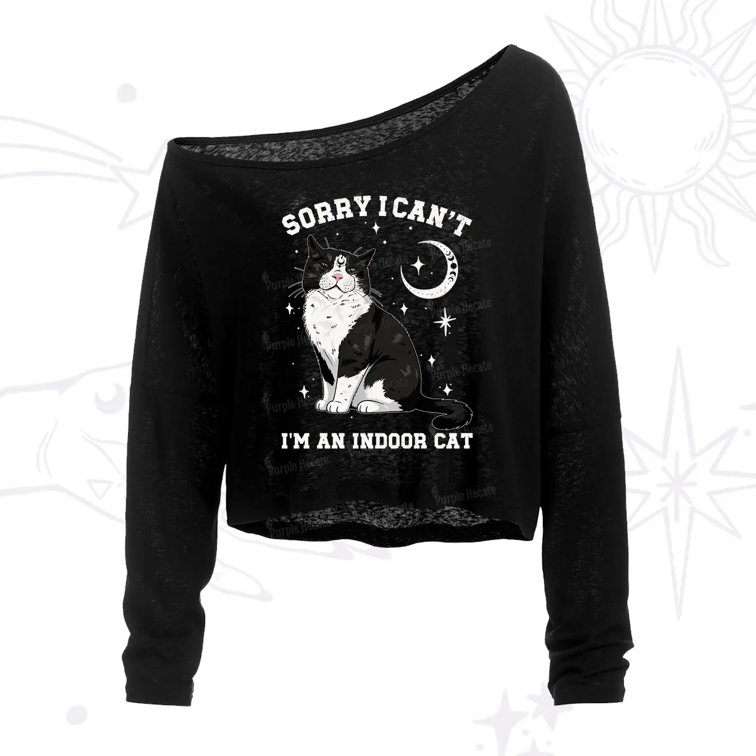 Purplehecate Sorry I Can't Go I'm an Indoor Cat One Shoulder Crop Shirt