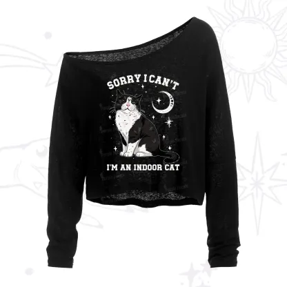 Purplehecate Sorry I Can't Go I'm an Indoor Cat One Shoulder Crop Shirt