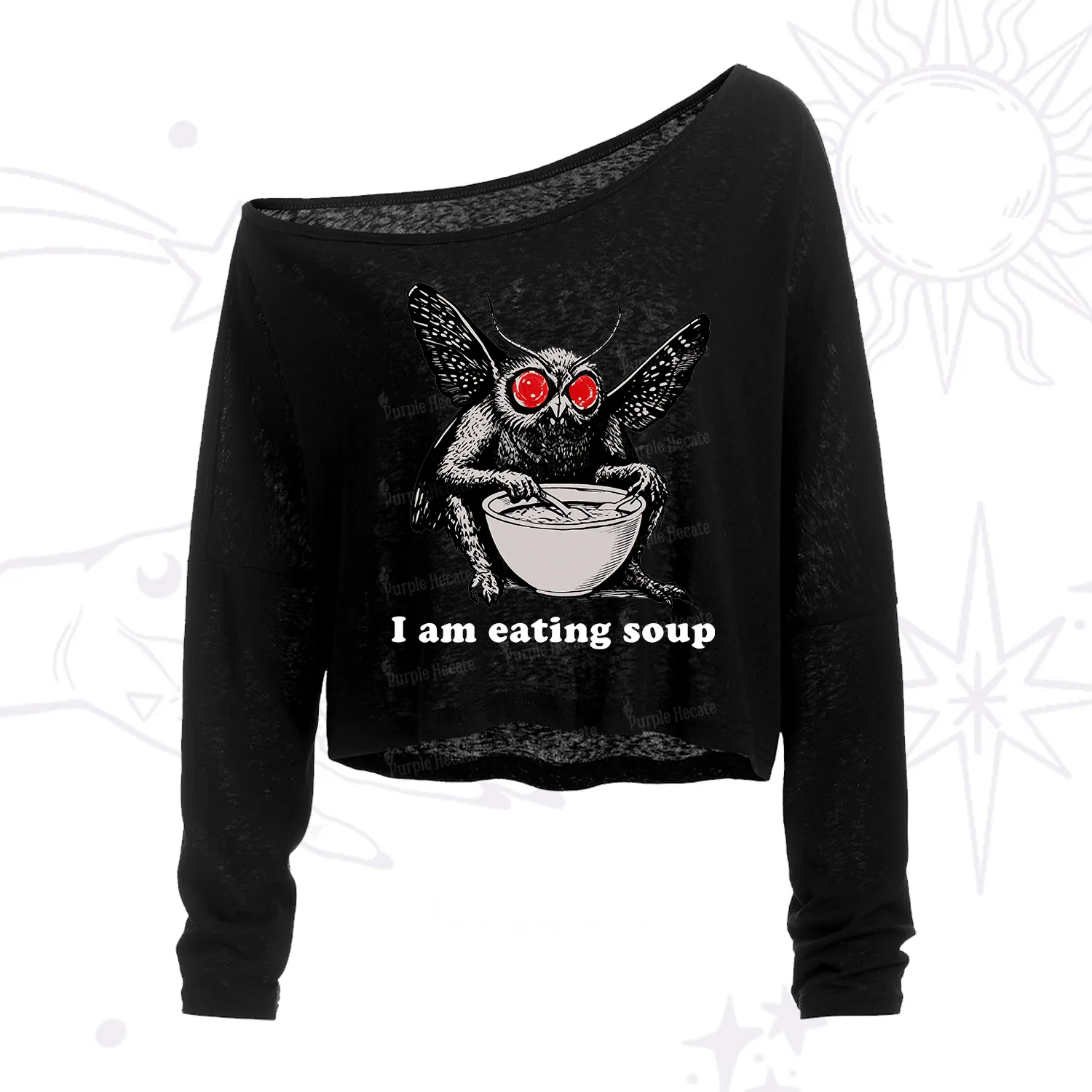 Purplehecate Mothman Eating Soup One Shoulder Crop Shirt