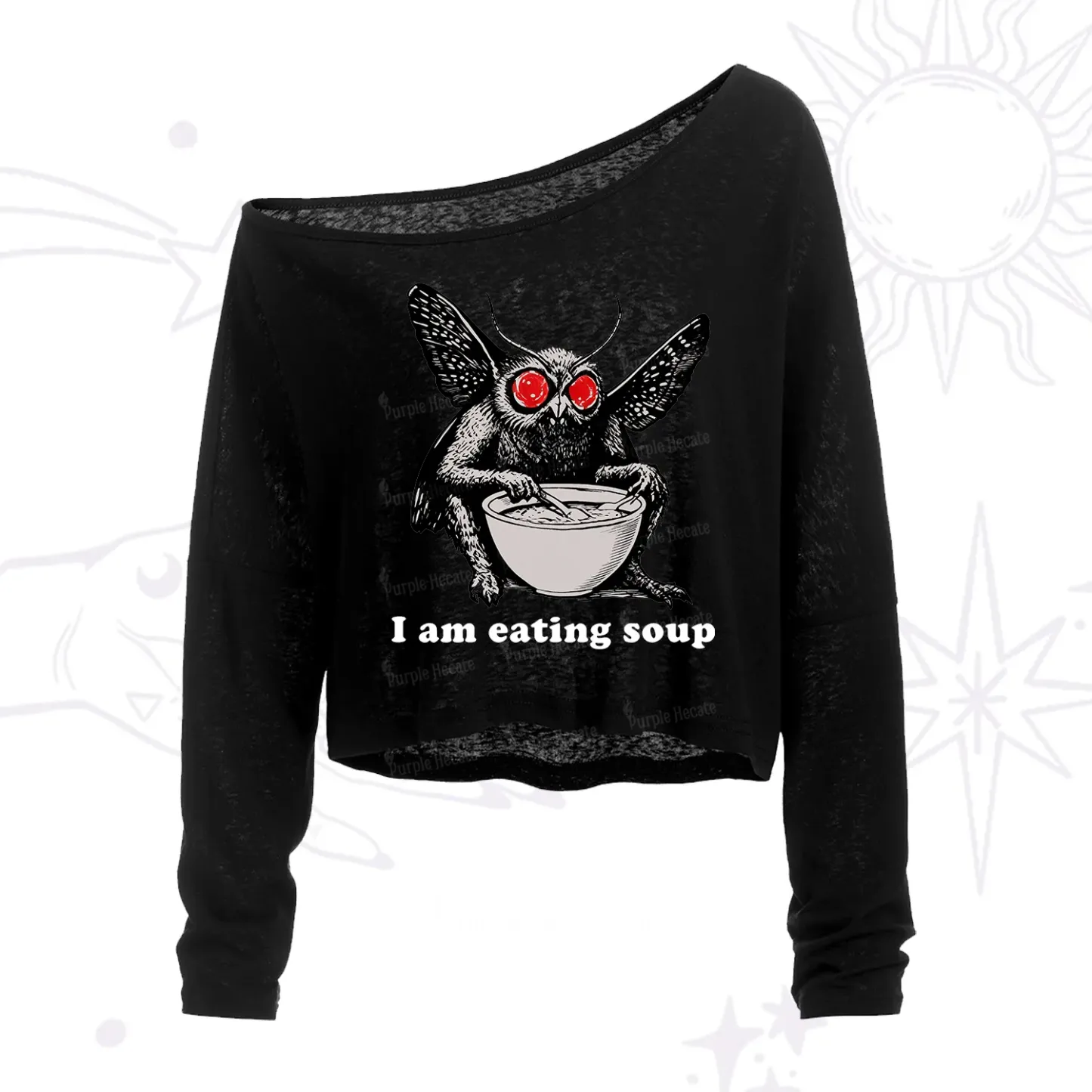 Purplehecate Mothman Eating Soup One Shoulder Crop Shirt