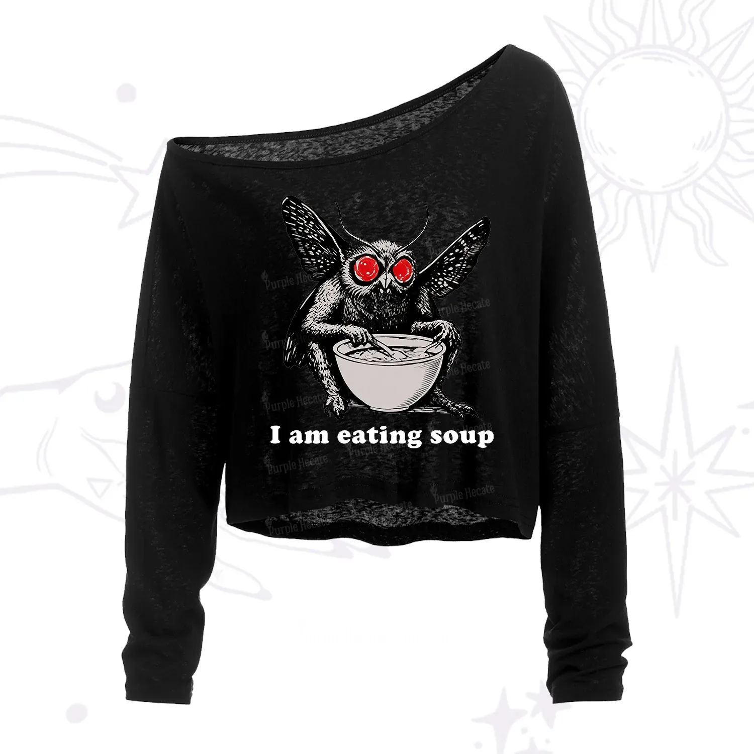 Purplehecate Mothman Eating Soup One Shoulder Crop Shirt