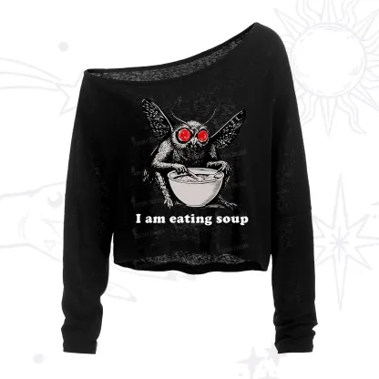 Purplehecate Mothman Eating Soup One Shoulder Crop Shirt