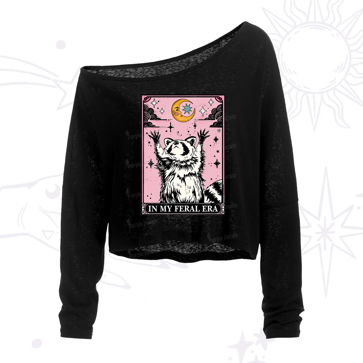 Purplehecate The In My Feral Era Tarot Raccoon One Shoulder Crop Shirt
