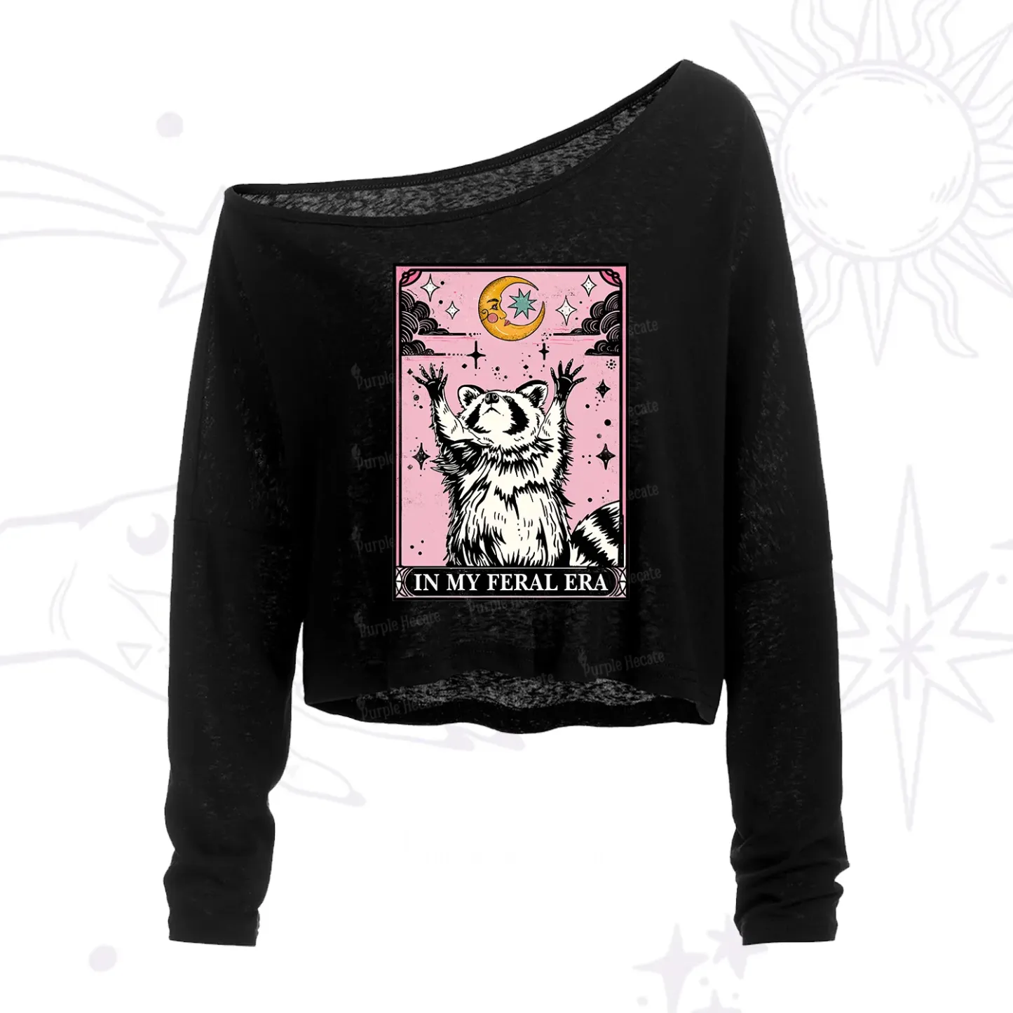 Purplehecate The In My Feral Era Tarot Raccoon One Shoulder Crop Shirt
