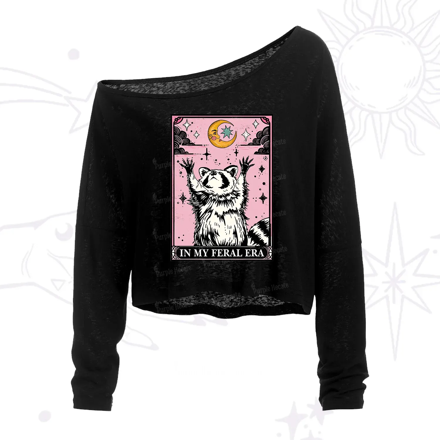Purplehecate The In My Feral Era Tarot Raccoon One Shoulder Crop Shirt