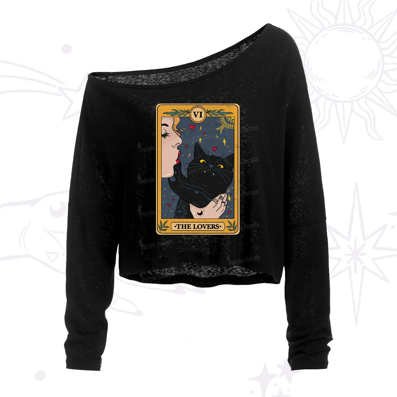 Purplehecate The Lovers Cat Tarot One Shoulder Crop Shirt