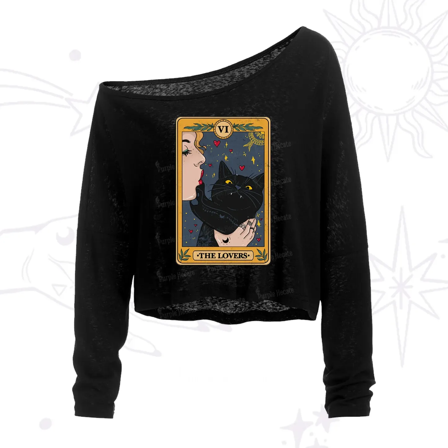 Purplehecate The Lovers Cat Tarot One Shoulder Crop Shirt