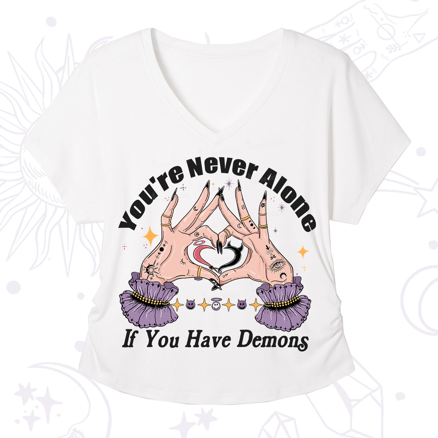 Purplehecate You're Never Alone If You Have Demons V-Neck T-Shirt