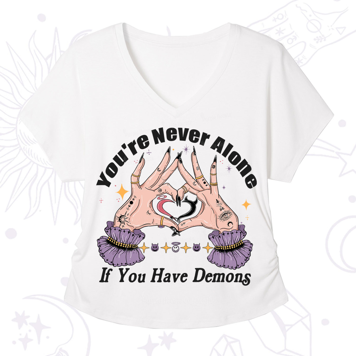 Purplehecate You're Never Alone If You Have Demons V-Neck T-Shirt