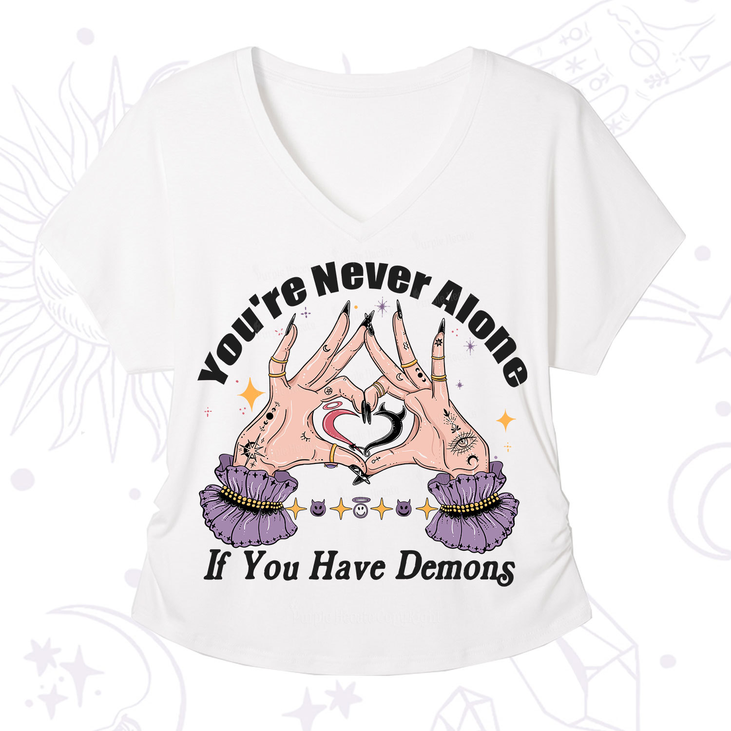 Purplehecate You're Never Alone If You Have Demons V-Neck T-Shirt