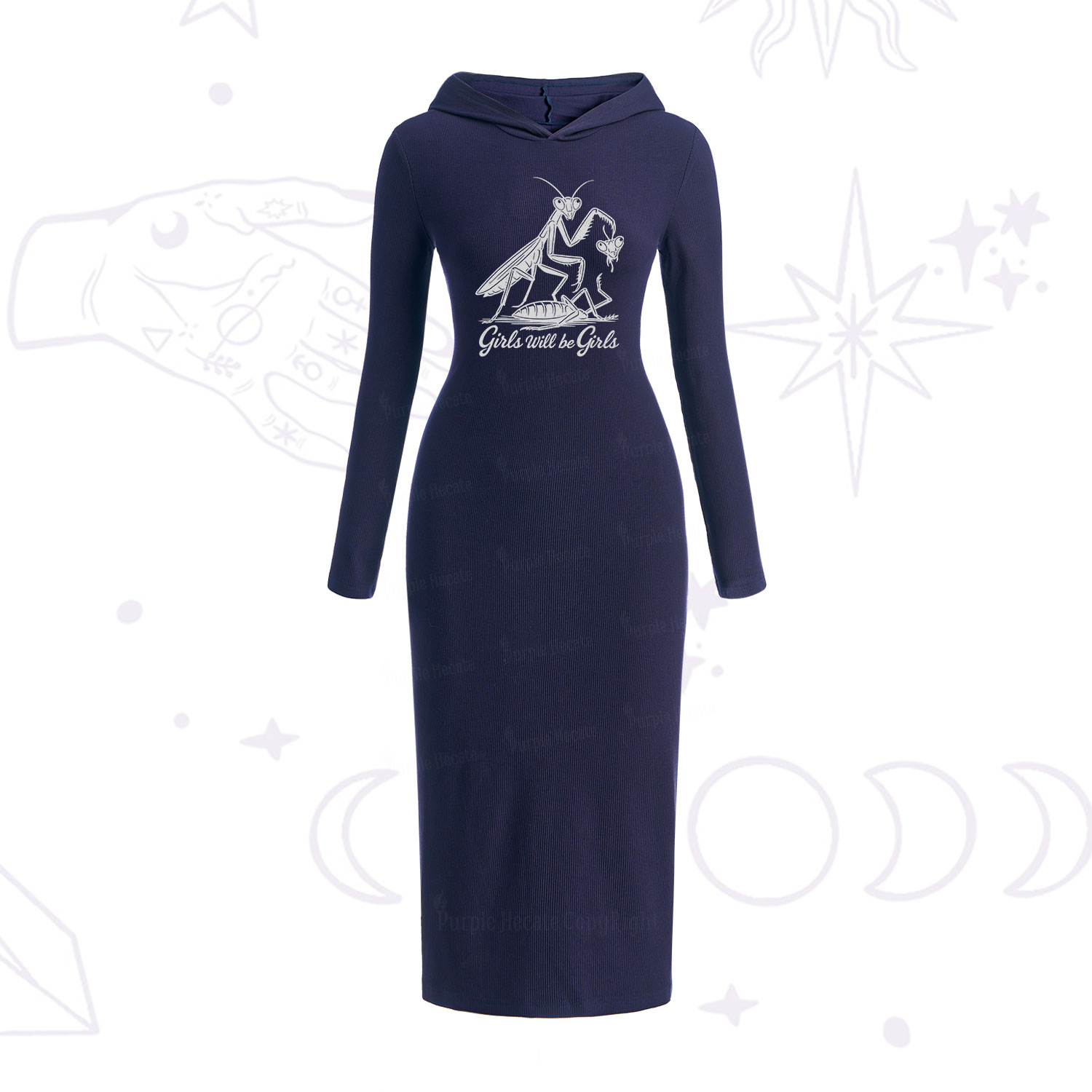 Purplehecate Girls Will Be Girls Praying Mantis Hooded Knit Dress