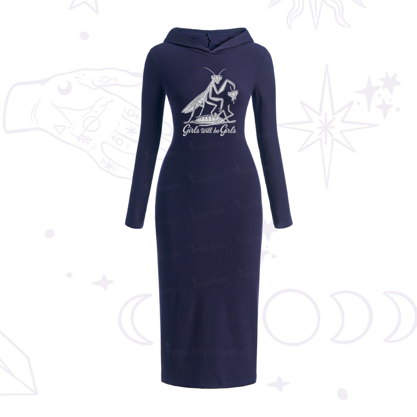 Purplehecate Girls Will Be Girls Praying Mantis Hooded Knit Dress