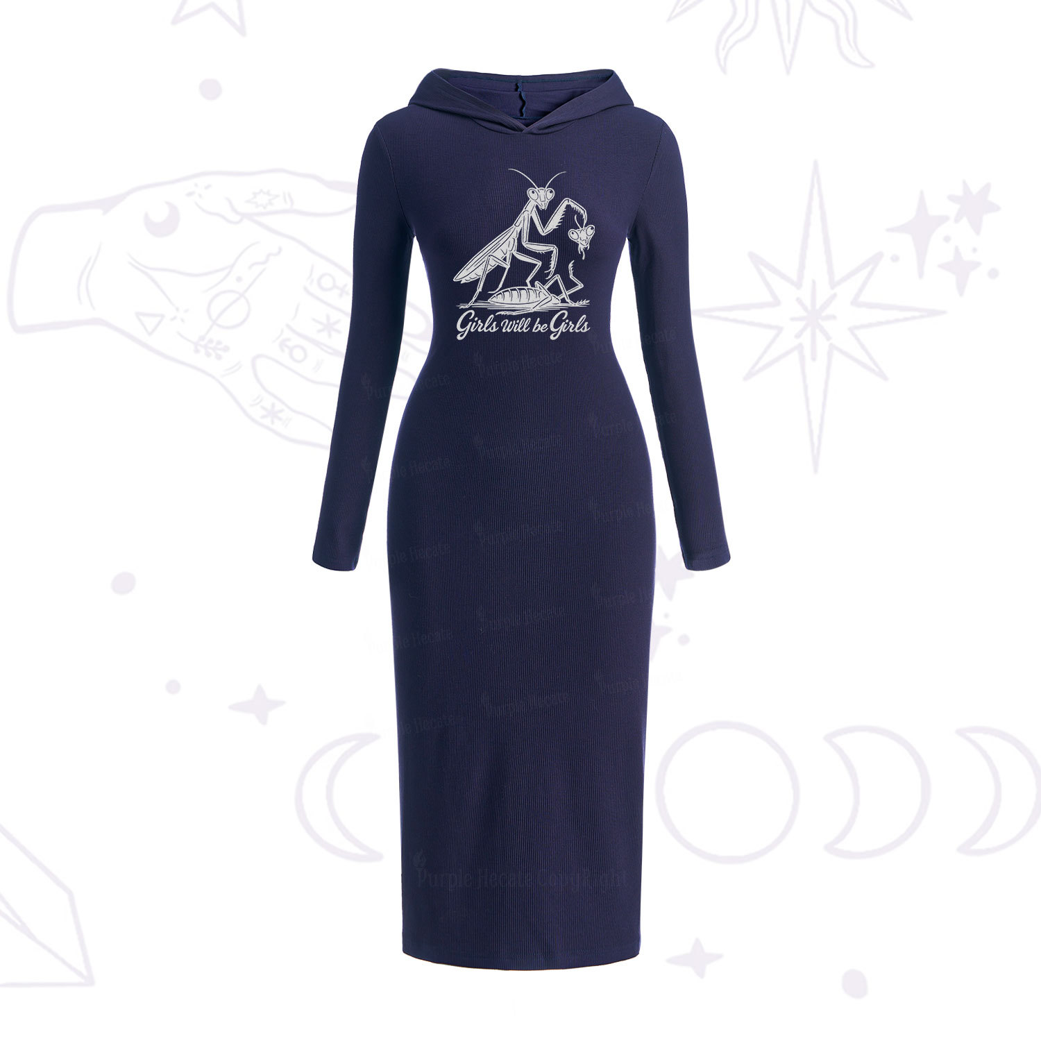 Purplehecate Girls Will Be Girls Praying Mantis Hooded Knit Dress