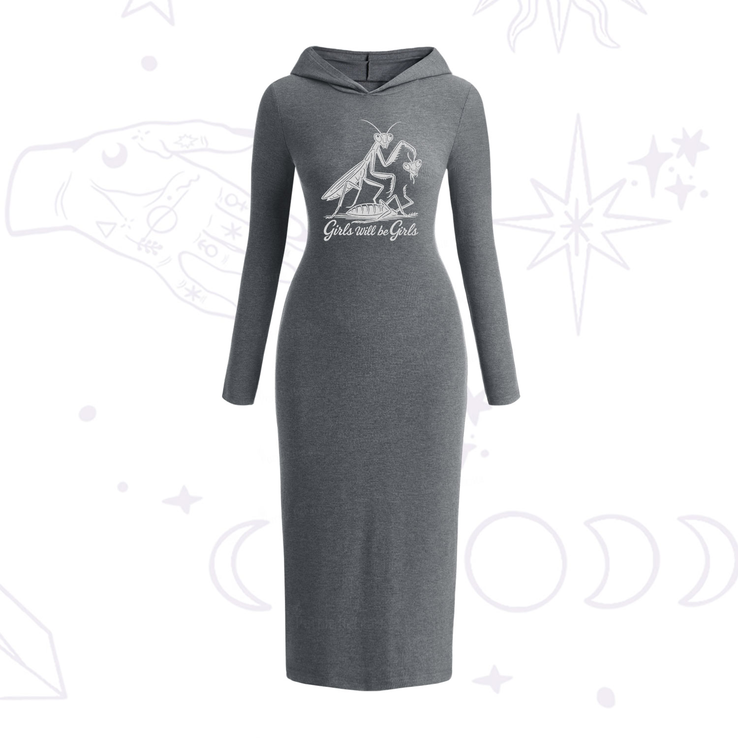 Purplehecate Girls Will Be Girls Praying Mantis Hooded Knit Dress