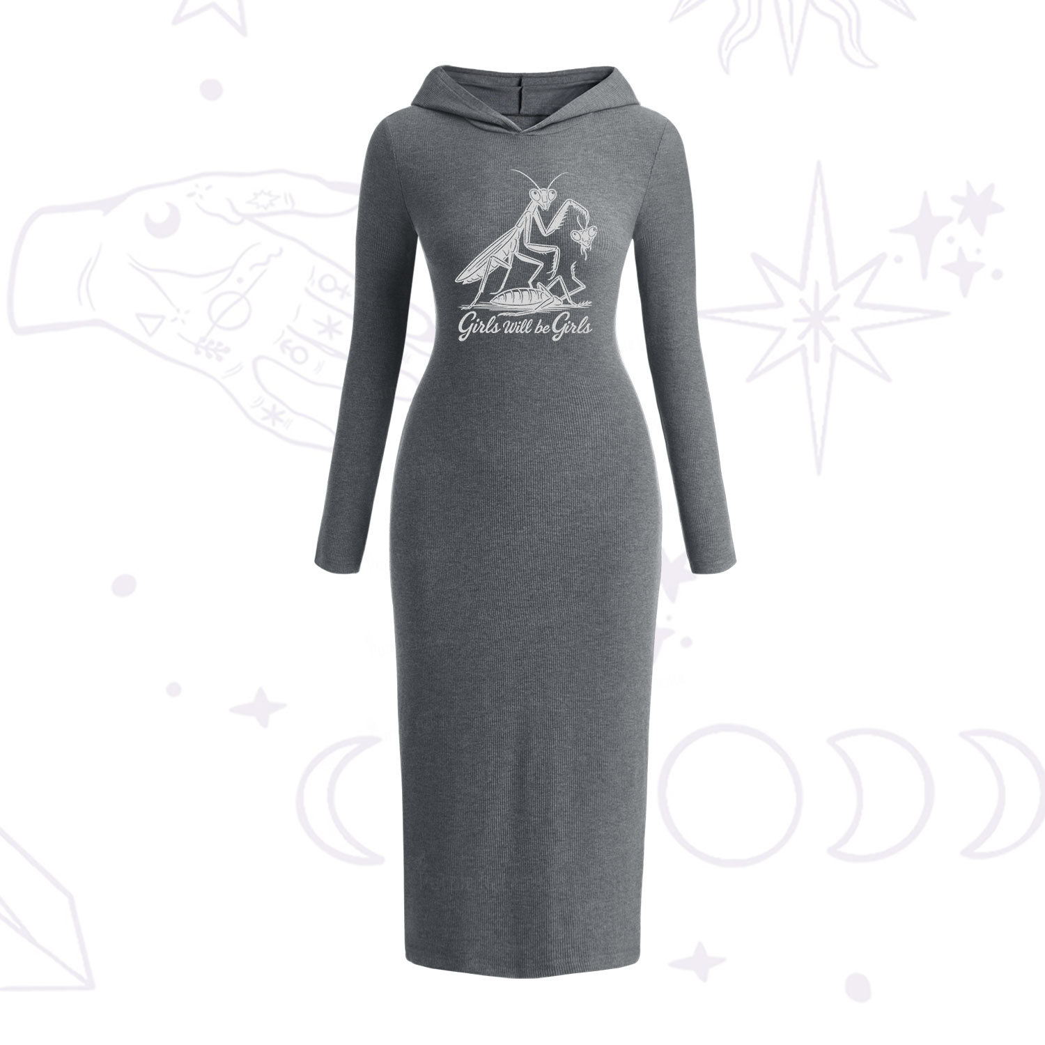 Purplehecate Girls Will Be Girls Praying Mantis Hooded Knit Dress