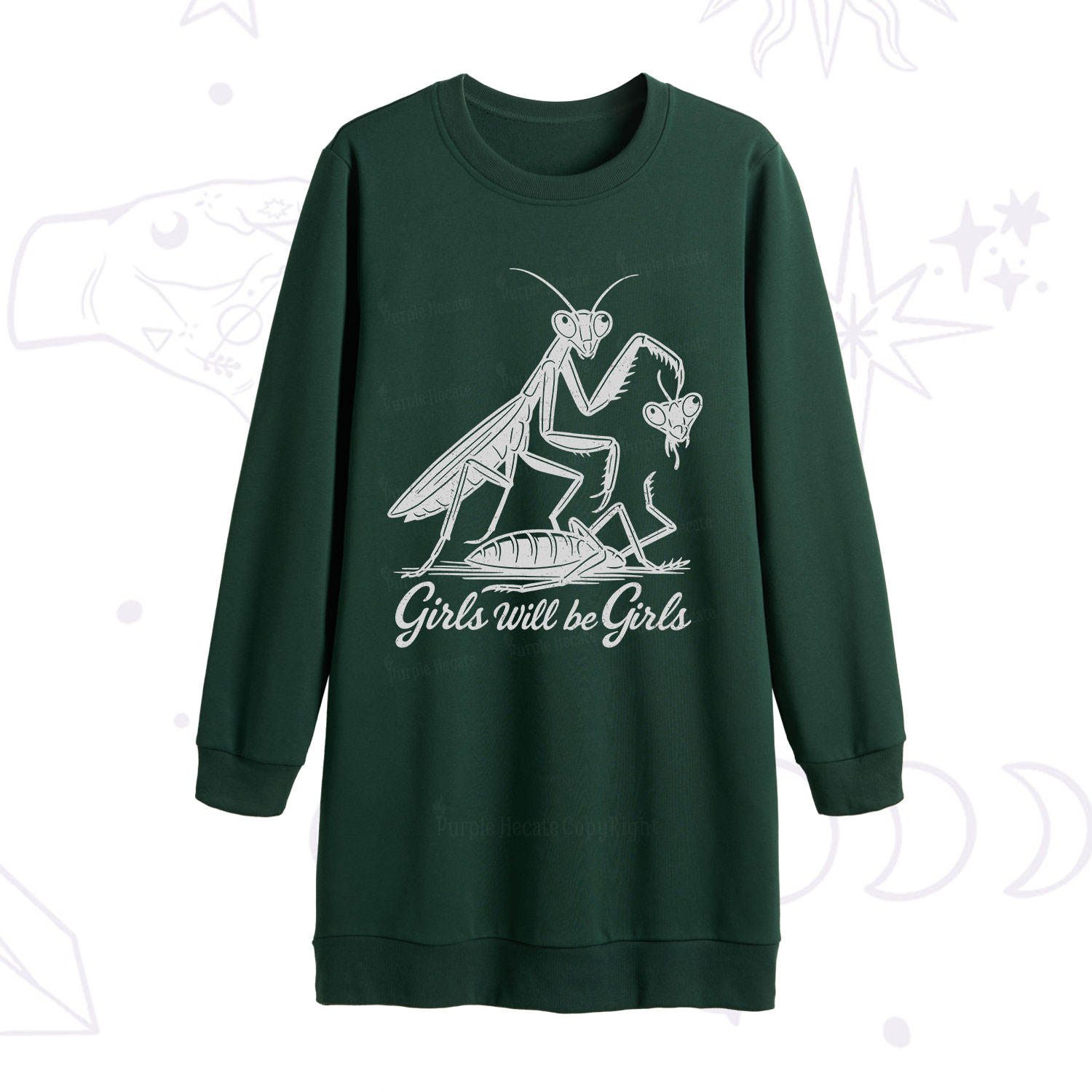Purplehecate Girls Will Be Girls Praying Mantis Sweatshirt Dress