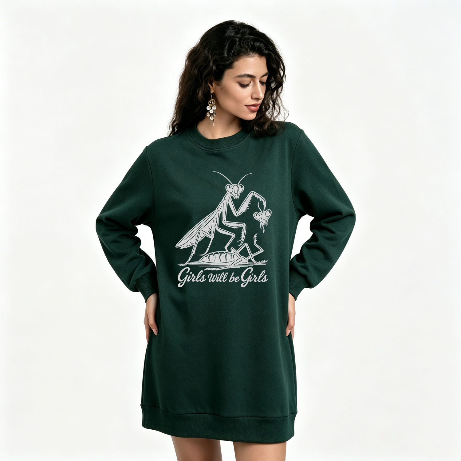 Purplehecate Girls Will Be Girls Praying Mantis Sweatshirt Dress