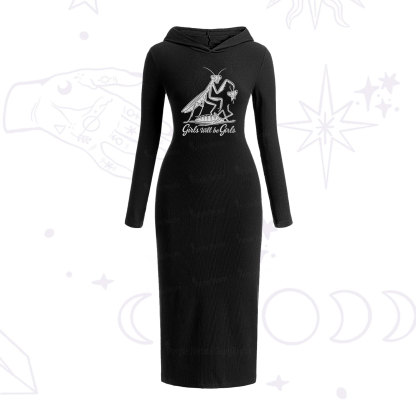 Purplehecate Girls Will Be Girls Praying Mantis Hooded Knit Dress