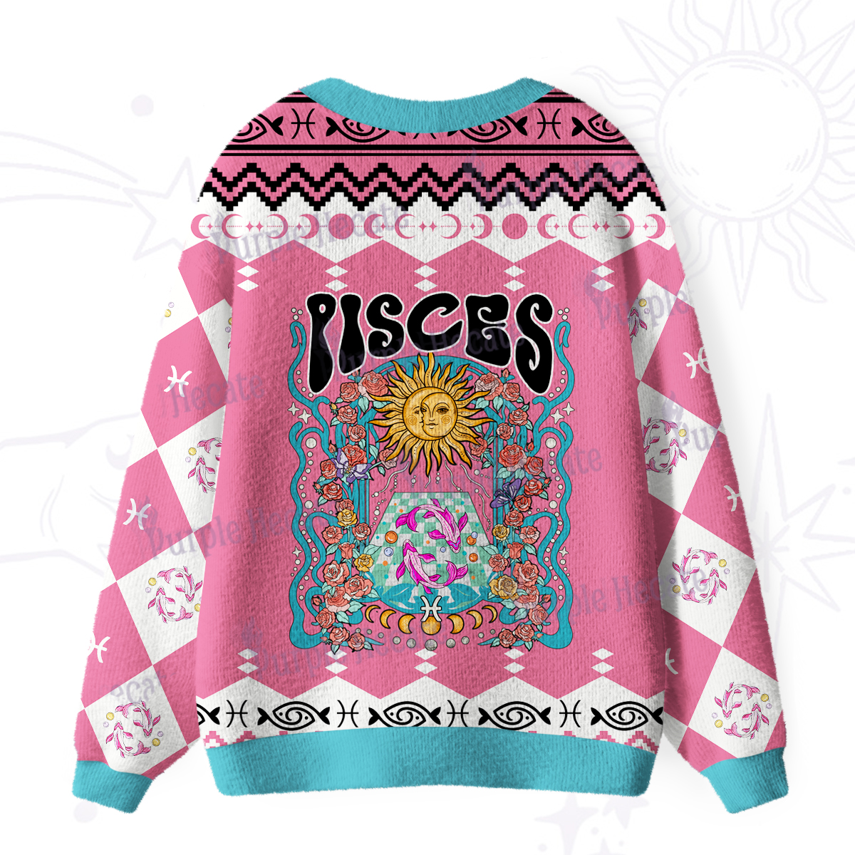 Purplehecate Pisces Spirit Zodiac Ugly Cardigan Sweaters