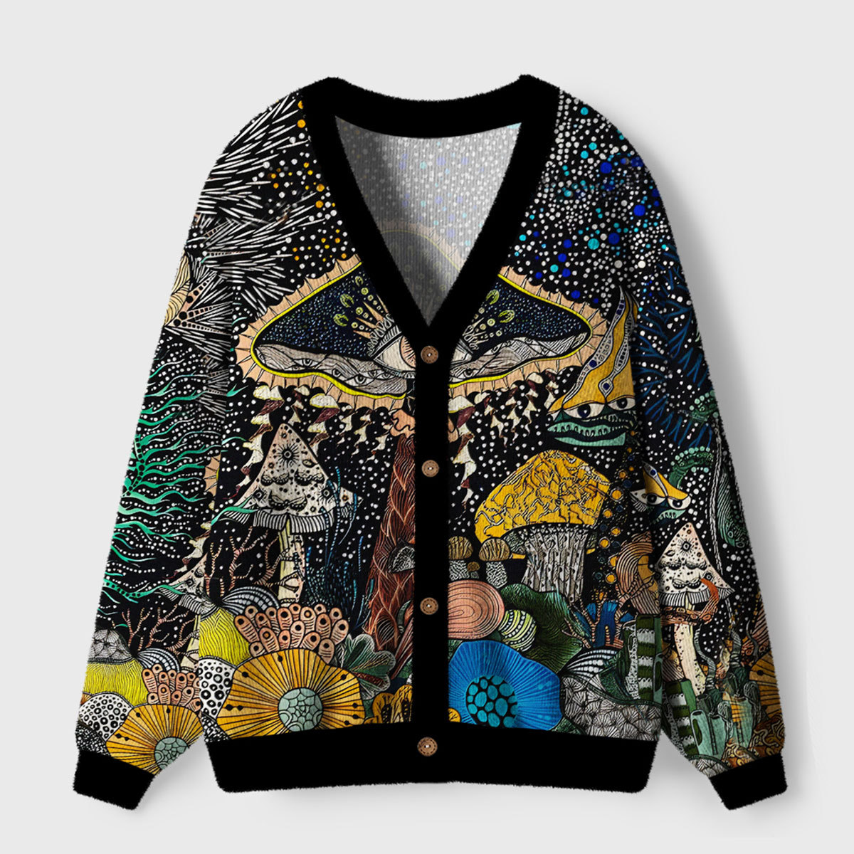 Purplehecate Enchanted Fungi Garden Ugly Cardigan Sweaters