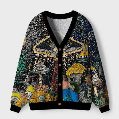 Purplehecate Enchanted Fungi Garden Ugly Cardigan Sweaters