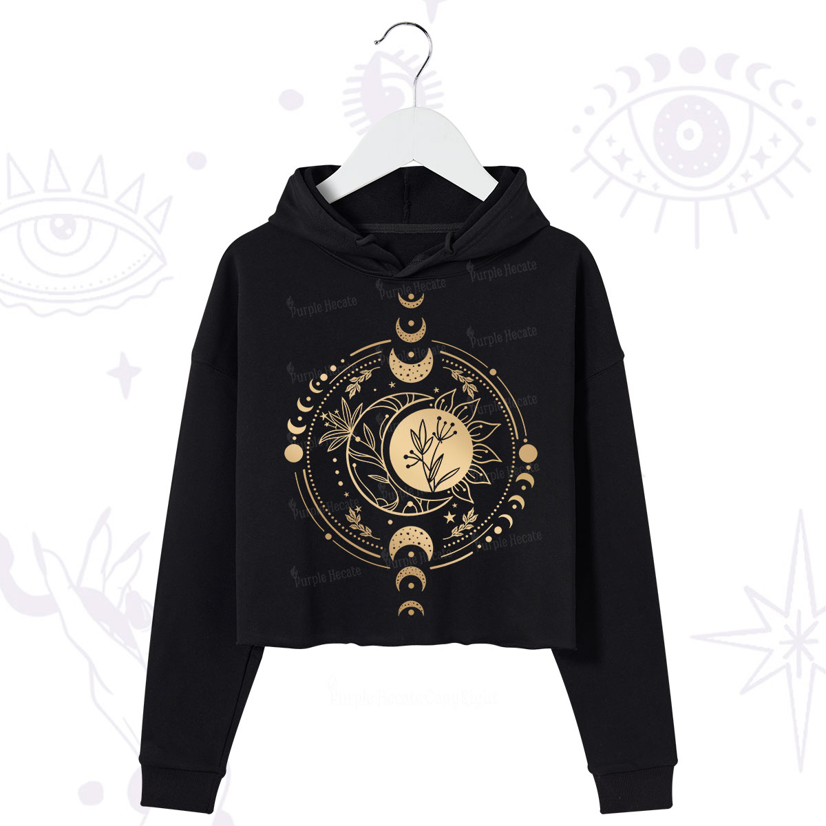 Purplehecate Mystic Moon And Sun Crop Hoodie
