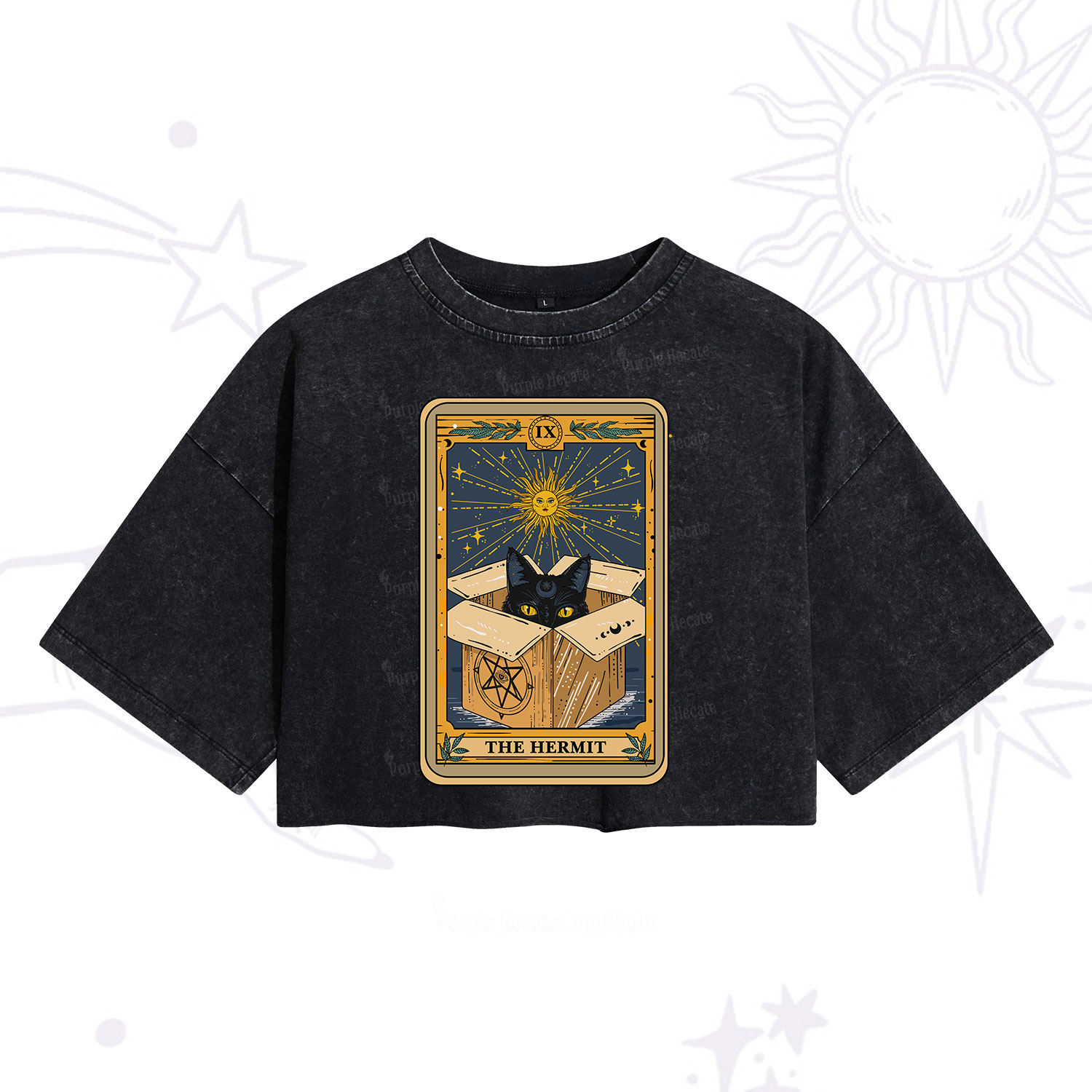 Purplehecate The Hermit Cat Tarot Card Washed Cropped T-Shirt